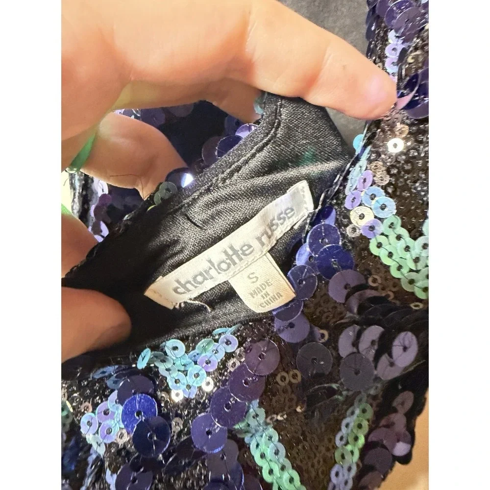 Y2K Vintage Charlotte Russe Sequin Mini Dress Open Back Party Mini Glam Clubwear